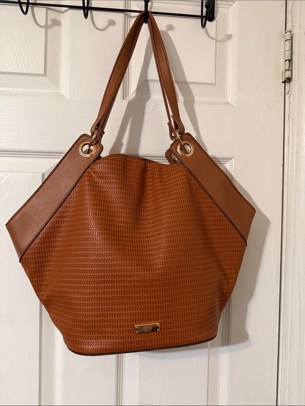 Jones New York Cognac Woven Tote with Gold Rings